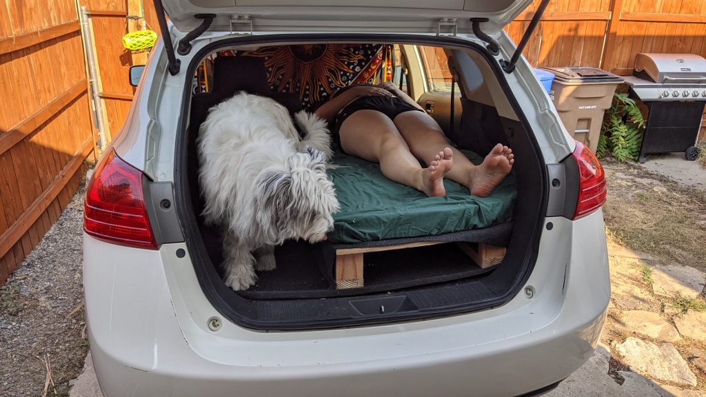 Amanda and Faye in Nissan Rogue Camper